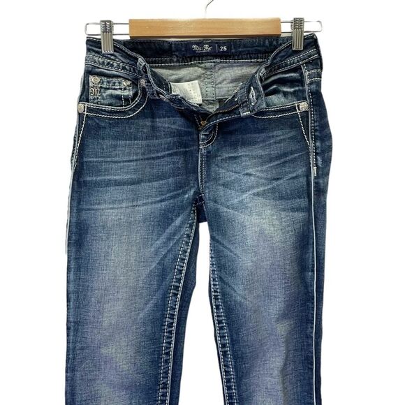 Miss Me Y2K Hailey Skinny Boho Embroidered Rhinestone Dark Wash Jeans Size 25 - Picture 6 of 15